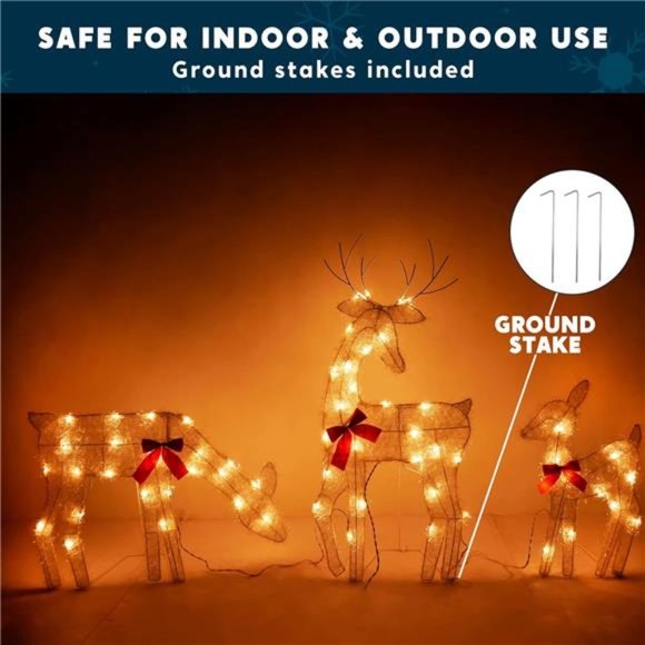 3 Pcs 2D Christmas Reindeer Family Decor Warm White Lights with Metal Stakes - Picture 2 of 7